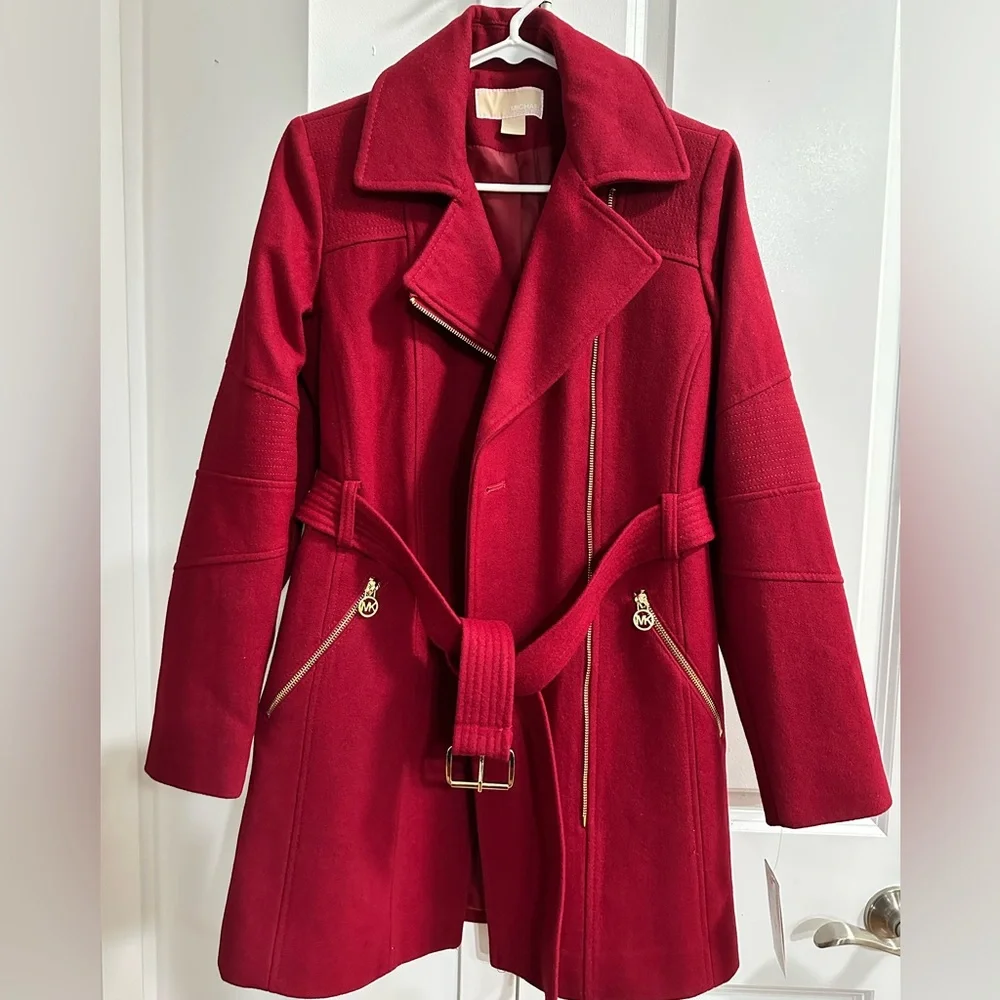 Michael Kors Red Pea Coat with Gold Accents - Brand New with Tags - Picture 1 of 3